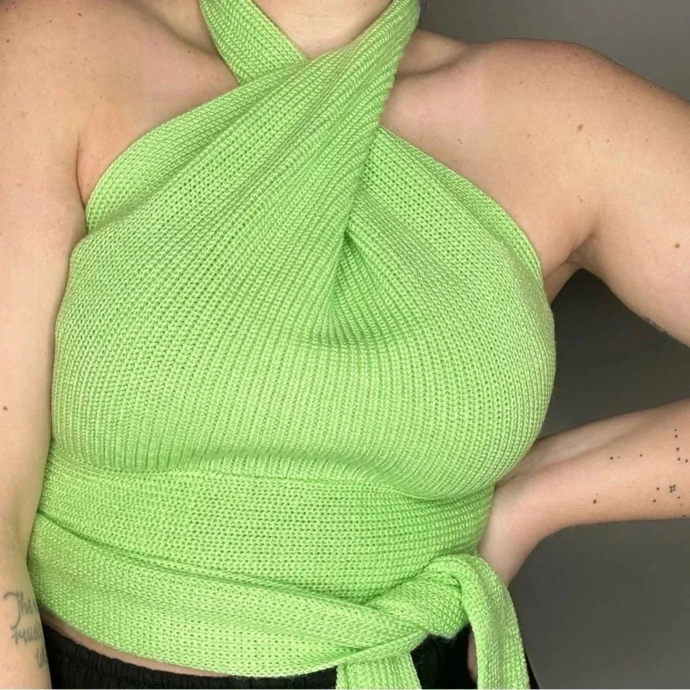 Free People Bright Green Convertible Knit Top